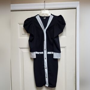 Black Dress With White Trim. Quarter Length Sleeves. Gold Buttons. Never Worn.
